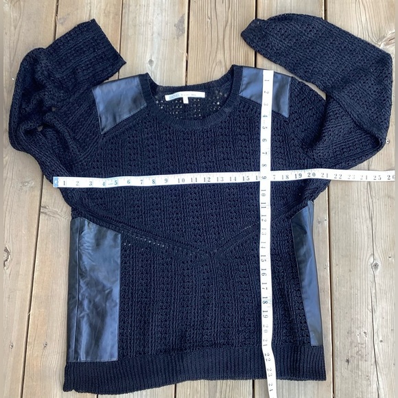 Rachel Roy black open knit sweater with vegan leather detail.  XL - Picture 6 of 9
